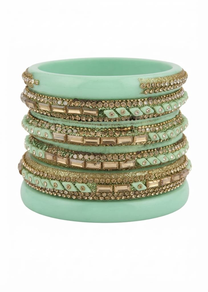 Glass Bangles – Decorative Green & Gold