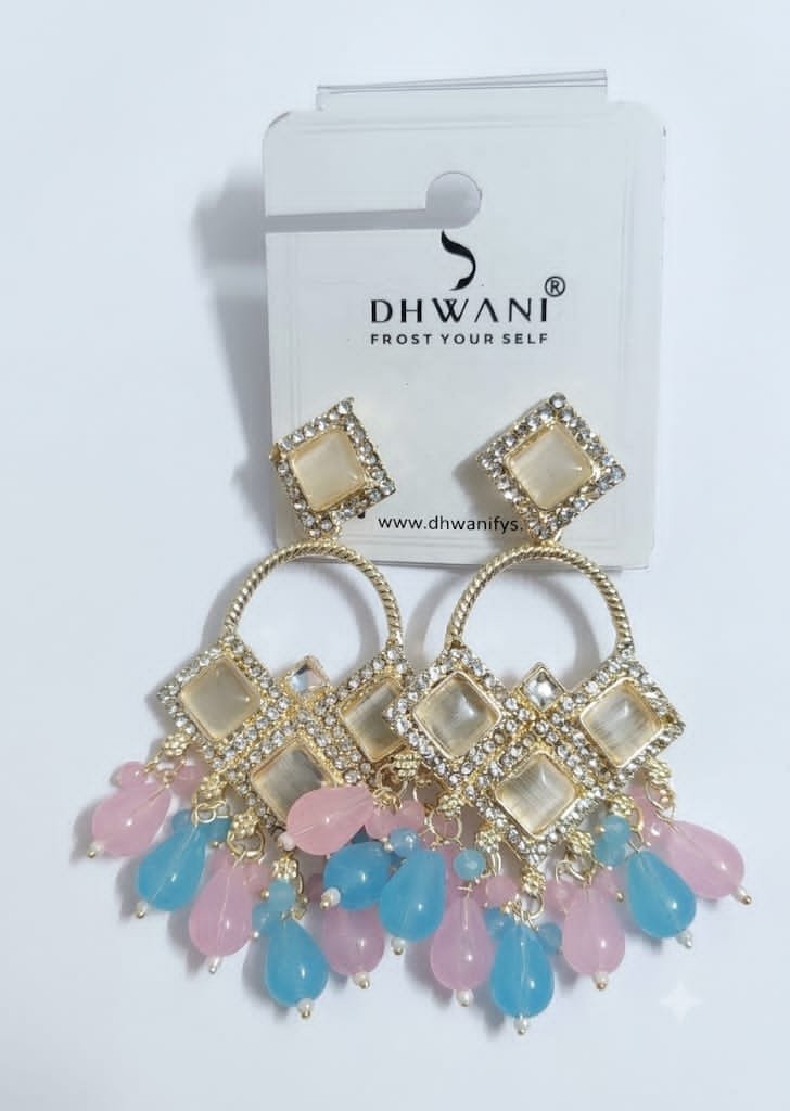 Geometric Gold-Tone Earrings with Pastel Beads