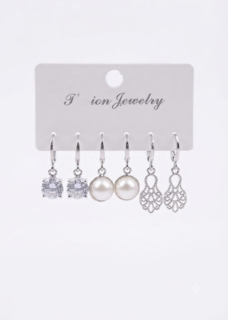 Silver-Tone Pearl and Filigree Earring Set Description A