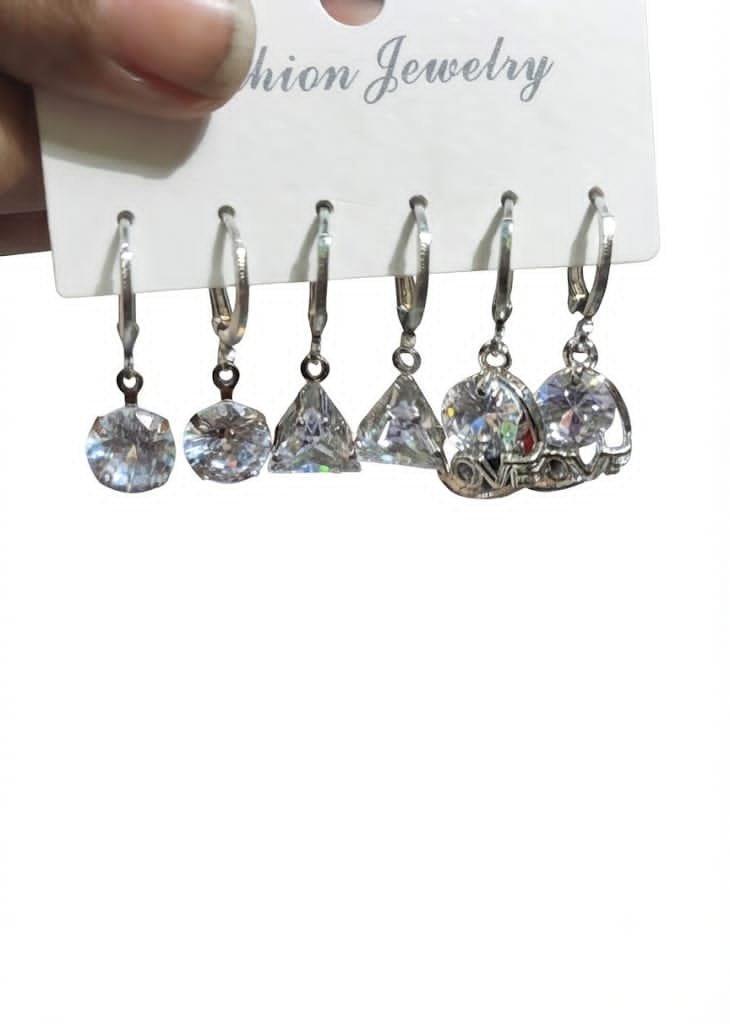 Silver-Tone Crystal Drop Earring Set Description