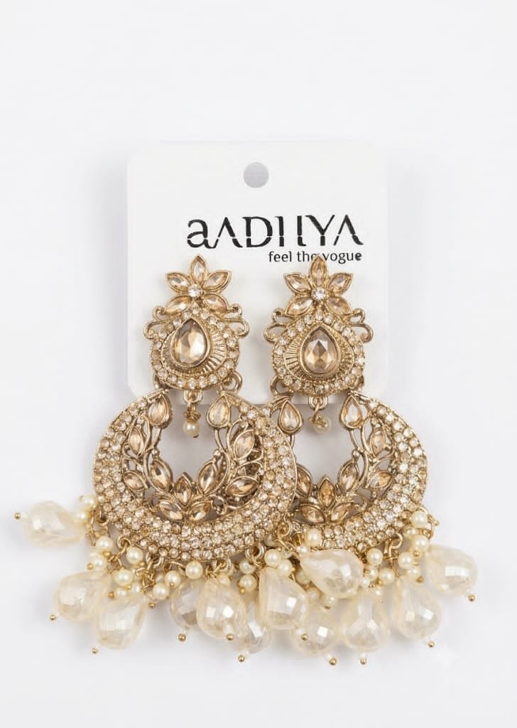 Pearl-Style Gold-Tone Chandbali Earrings